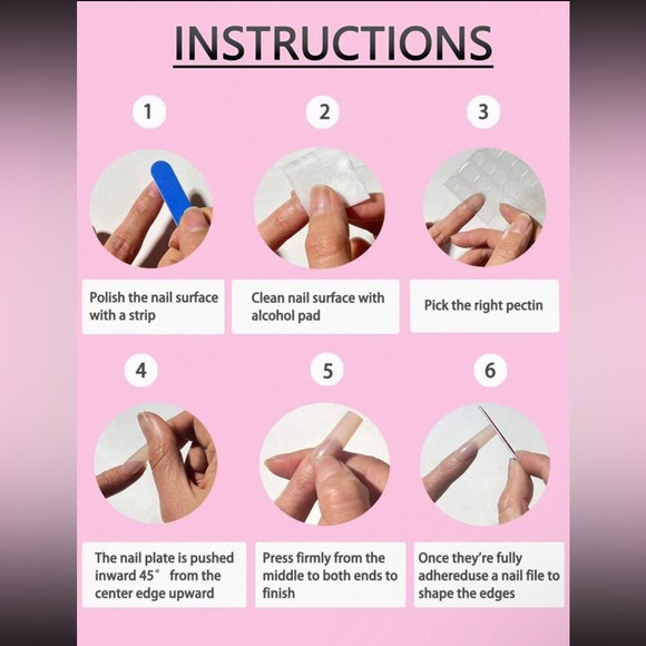 Press-Ons Nails- Long Pink and White with Design, all you need to look great! - Picture 2 of 4